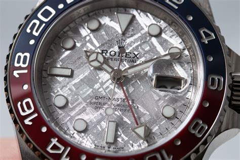 rolex gmt master 2 white gold meteorite|rolex 126719 review.